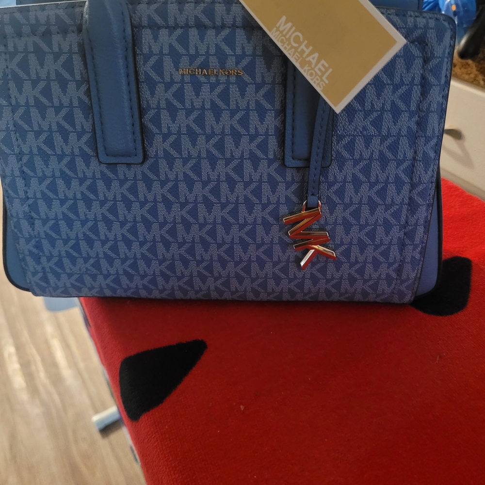 Michael Kors Light Blue MK Signature Satchel with Gold Accent